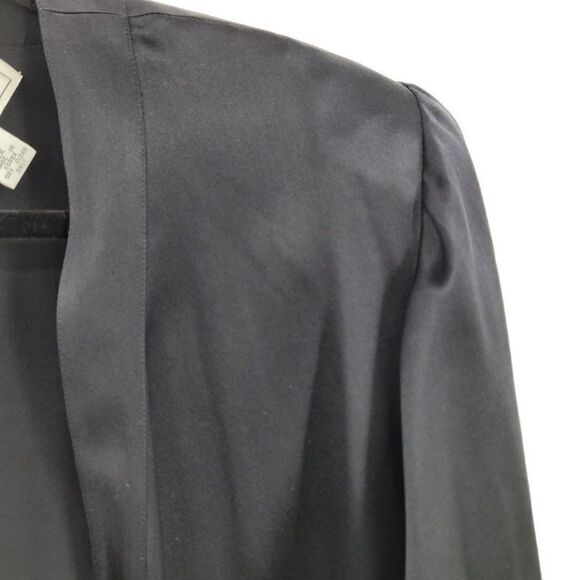 Vintage 80's Blazer Formal Silk Black Collarless Open Shoulder Pads Pockets 8 - Picture 7 of 12